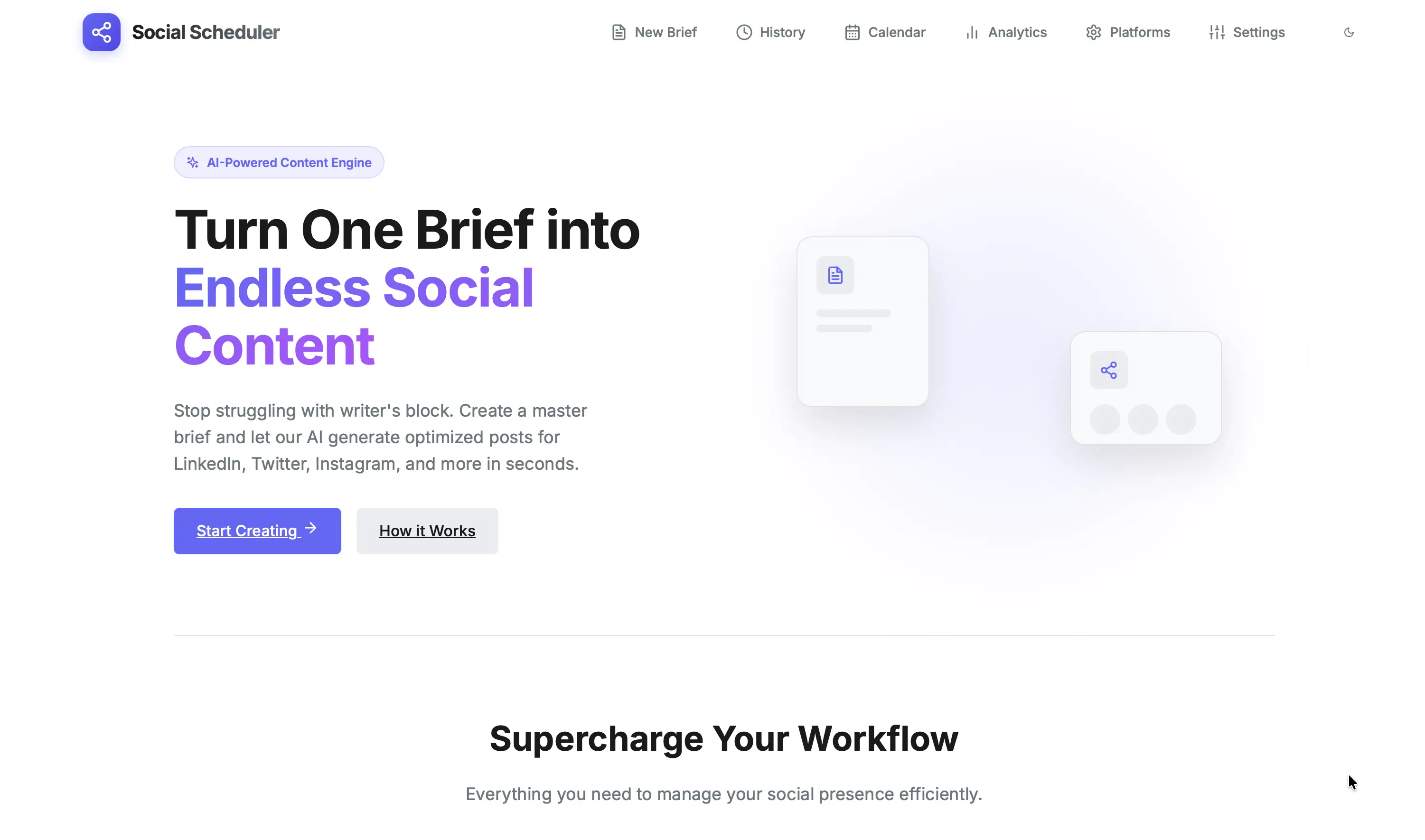 Social Scheduler interface showing content editor