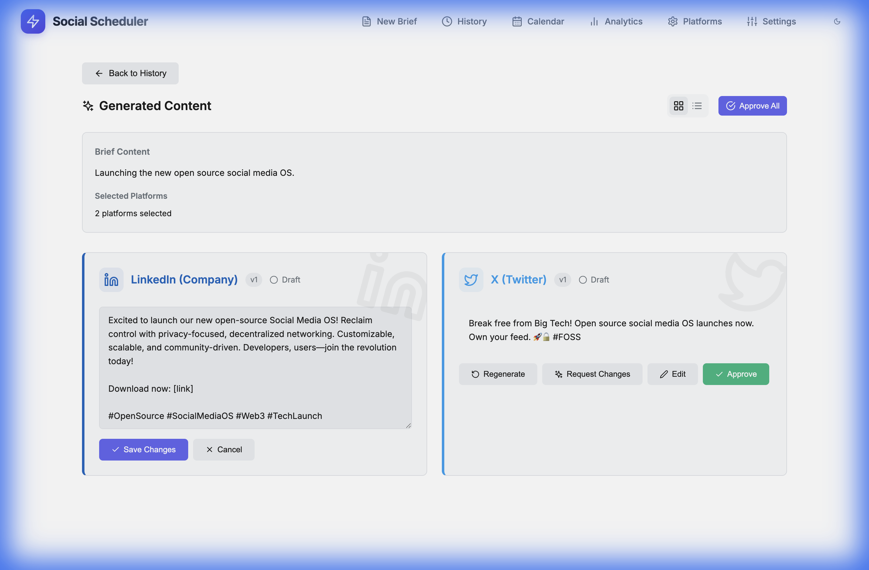 Content editor with generated posts