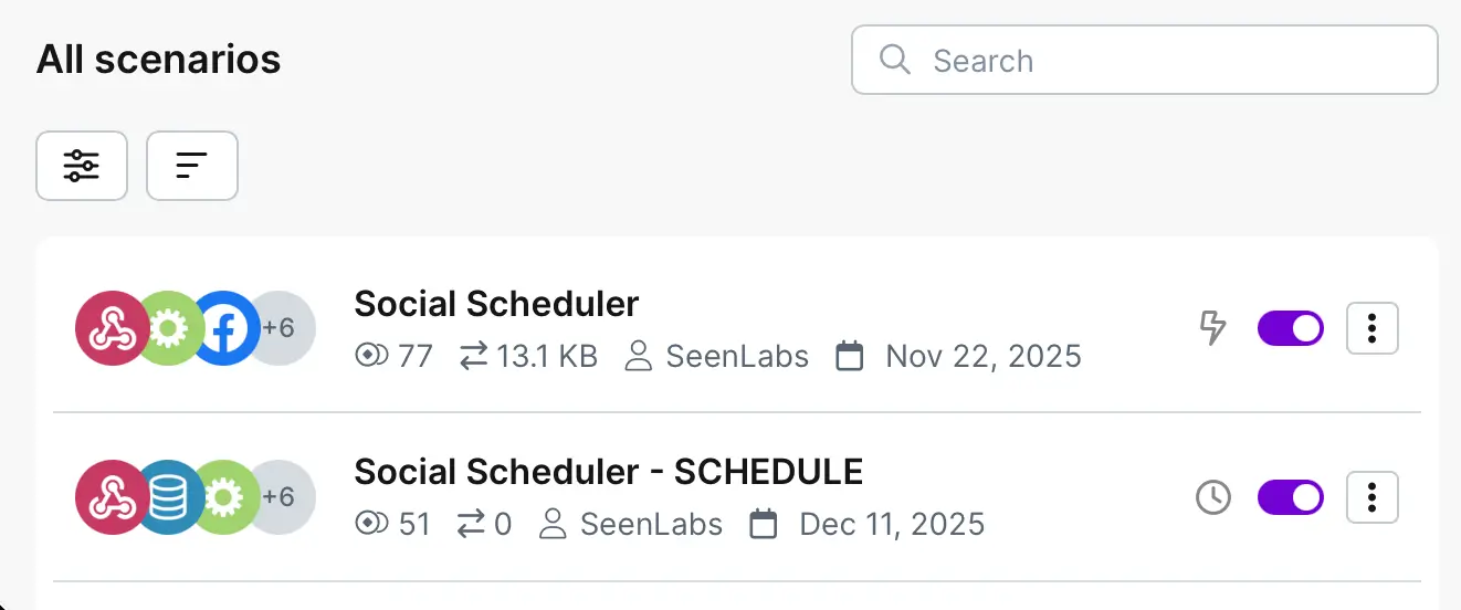 Make.com scenarios overview