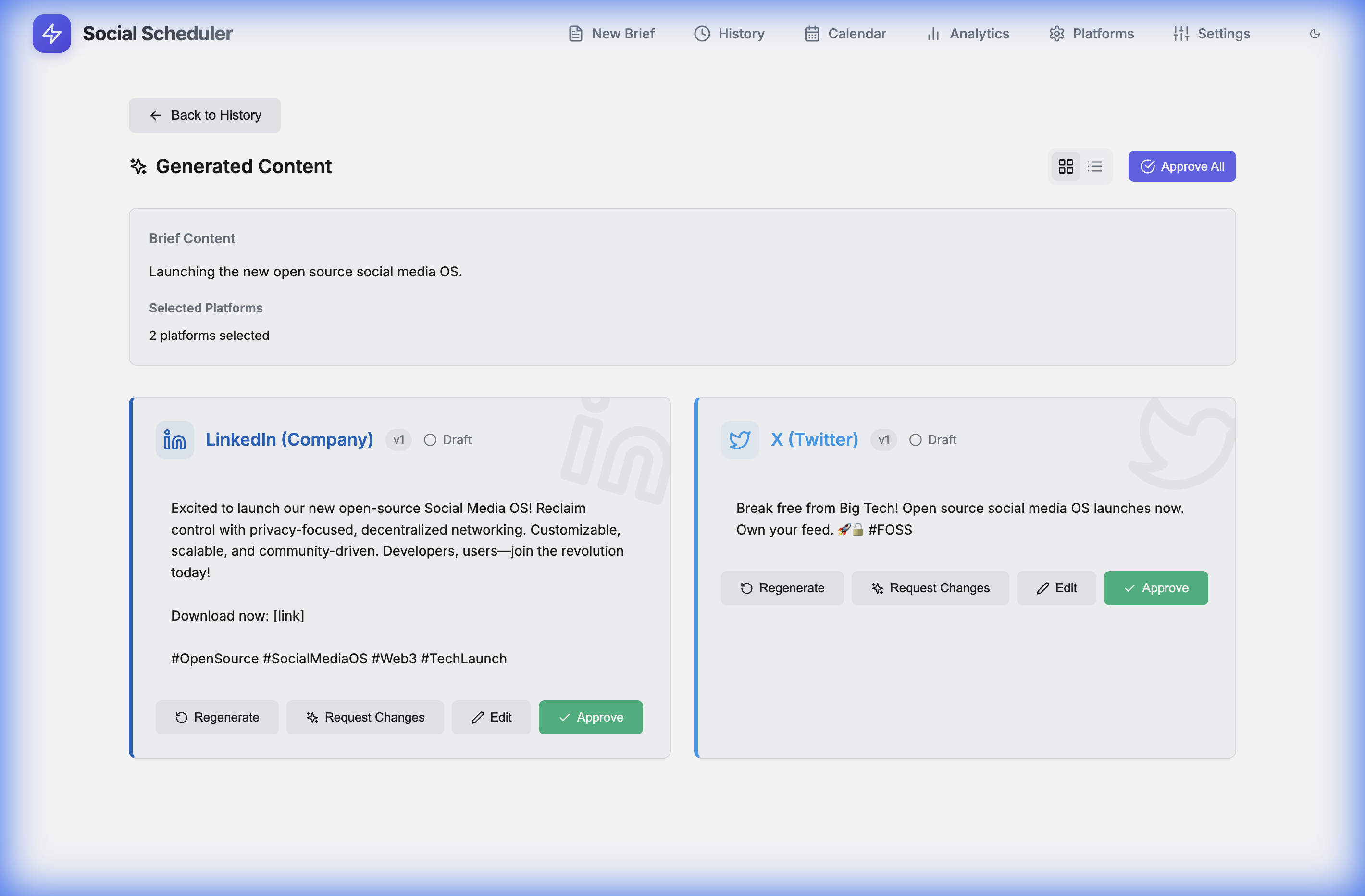 Content calendar view